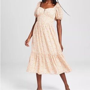 AND NOW THIS | NWT Printed Puff-Sleeve Midi Dress